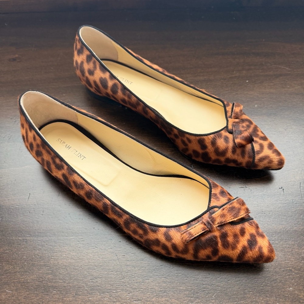Sarah Flint Natalie Chocolate Leopard Hair Calf Bow Flats